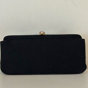 Vintage L&M  black wool clutch with goldtone rhinestone clasp